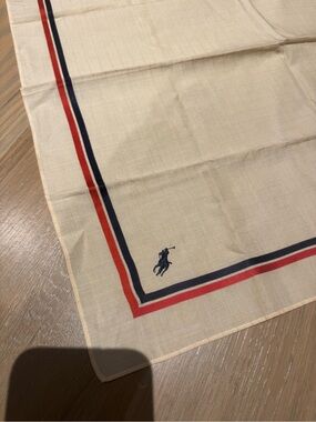 Polo by Ralph Lauren Cream Pocket Square with Navy & Red Trim